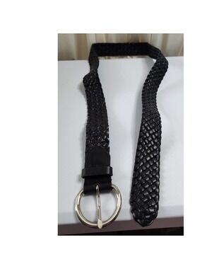 Talbots Black Genuine Leather Braided Woven Belt Silver Buckle 1X